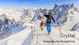  Presentation with ski - Theme having ski aiguille du midi french background and a lemonade colored foreground