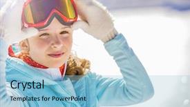  Presentation with ski - Slide deck enhanced with ski beautiful and young skier background and a light blue colored foreground