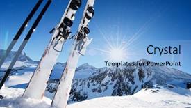  Presentation with mountain snow - Amazing slide deck having ski equipment in high mountains backdrop and a light blue colored foreground