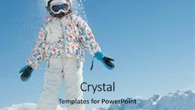  Presentation with happy holiday - PPT layouts featuring ski holiday - happy skier playing in snow background and a light blue colored foreground