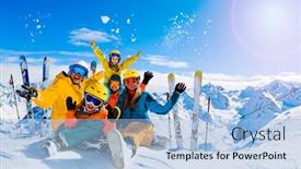  Presentation with family day - Amazing slide deck having ski-in-winter-season-mountains backdrop and a light blue colored foreground