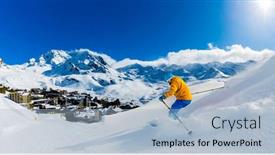  Presentation with ski - PPT layouts having ski-in-winter-season-mountains background and a light blue colored foreground