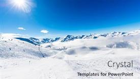  Presentation with ski - Slides with ski-in-winter-season-mountains background and a sky blue colored foreground