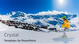  Presentation with ski - Audience pleasing slide set consisting of ski-in-winter-season-view backdrop and a light blue colored foreground