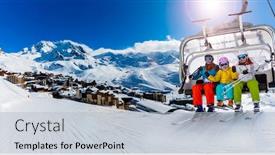  Presentation with ski - Slide set featuring ski-in-winter-season-view background and a light gray colored foreground