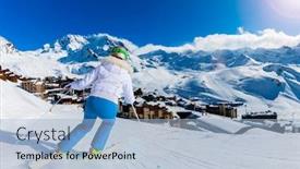  Presentation with ski - Audience pleasing PPT theme consisting of ski-in-winter-season-view backdrop and a light blue colored foreground