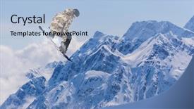  Presentation with extreme - Slide deck featuring ski jumping - flying snowboarder on mountains extreme background and a light blue colored foreground
