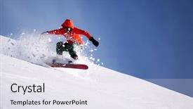  Presentation with deep blue - Cool new slide deck with ski jumping - snowboarder doing a toe side backdrop and a sky blue colored foreground