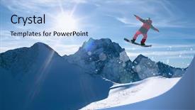  Presentation with ski - PPT theme featuring ski jumping - winter sport snowboarding in snow background and a light blue colored foreground