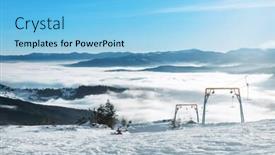  Presentation with lift - Slide deck consisting of ski lift at snowy resort in mountains winter vacation background and a light blue colored foreground
