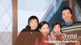  Presentation with family - Audience pleasing slide set consisting of ski lodge - family with hot drinks backdrop and a  colored foreground