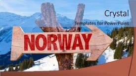  Presentation with blue aged wood sign - Audience pleasing PPT layouts consisting of ski lodge - norway wooden sign with alps backdrop and a  colored foreground
