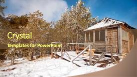  Presentation with log cabin winter - Theme having ski lodge - pretty snow-covered wood cabin background and a tawny brown colored foreground