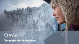  Presentation with cabin - Amazing slide deck having ski lodge - pretty young woman admiring splendid backdrop and a seafoam green colored foreground