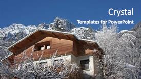 Presentation with cabin - Presentation having ski lodge - traditional alpine cabin background and a  colored foreground