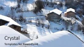  Presentation with rural home - Amazing PPT theme having ski lodge - winter scene with chalet backdrop and a light blue colored foreground