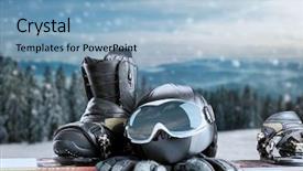  Presentation with winter forest night - Colorful presentation design enhanced with ski racing - winter sport equipment on winter backdrop and a light blue colored foreground