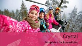  Presentation with resort - Slide deck with ski resort - happy smiling family background and a red colored foreground