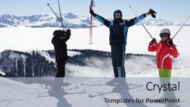  Presentation with ski - Beautiful slides featuring ski resort at winter day backdrop and a light blue colored foreground