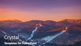  Presentation with pine forest - Cool new presentation theme with ski-resort-in-colourful-sunset backdrop and a ocean colored foreground