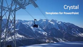  Presentation with cabin - Audience pleasing presentation theme consisting of ski resort panorama with cable car ski lift cabin snow mountain peaks backdrop and a teal colored foreground