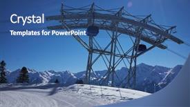  Presentation with lift - PPT theme featuring ski resort panorama with cable car ski lift cabin snow mountain peaks background and a ocean colored foreground