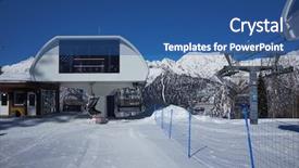  Presentation with lift - Cool new presentation with ski resort panorama with cable car ski lift cabin snow mountain peaks backdrop and a ocean colored foreground