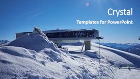  Presentation with mountain luxury resort - PPT theme having ski resort panorama with cable car ski lift cabin snow mountain peaks background and a teal colored foreground