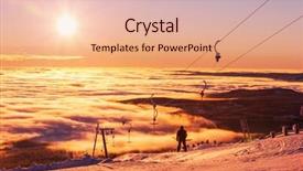  Presentation with ski - PPT theme featuring ski resort background and a coral colored foreground