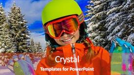  Presentation with ski - Amazing slide set having ski skier girl enjoying winter vacation backdrop and a crimson colored foreground