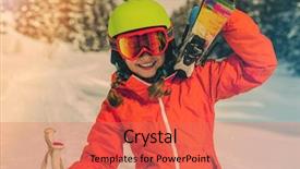  Presentation with ski trip - Cool new slide deck with ski skier girl enjoying winter backdrop and a coral colored foreground