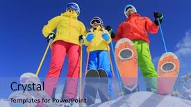  Presentation with winter family - PPT theme enhanced with ski skier snow and fun - family enjoying winter vacations background and a teal colored foreground