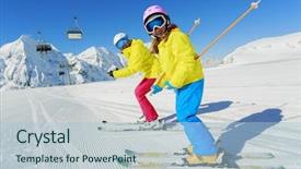 Presentation with winter family - Audience pleasing PPT theme consisting of ski skier snow and fun backdrop and a light blue colored foreground