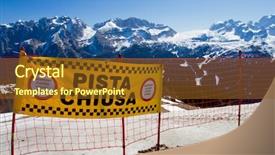  Presentation with ski - Beautiful theme featuring ski slope in the dolomites mountain closed ski run backdrop and a tawny brown colored foreground