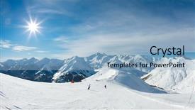  Presentation with ski - Presentation theme having ski slope in the mountains background and a light blue colored foreground