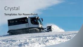  Presentation with maintenance - Colorful presentation theme enhanced with ski slope with a white ratrak doing track maintenance backdrop and a light blue colored foreground