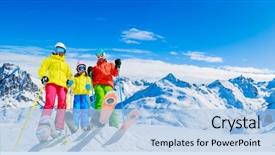  Presentation with winter family - Audience pleasing theme consisting of ski sun snow and fun backdrop and a light blue colored foreground