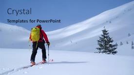  Presentation with ski - Slide deck having ski-tour-in-godeanu-mountains background and a teal colored foreground