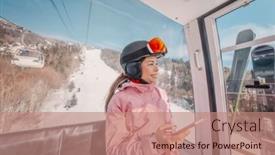 Presentation with smartphone app - Presentation consisting of ski-vacation-woman-skier-using background and a coral colored foreground