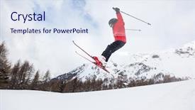  Presentation with high jump - Presentation design consisting of ski winter season red background and a sky blue colored foreground