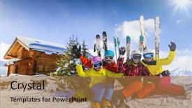  Presentation with winter family - Cool new PPT theme with ski winter snow - family enjoying backdrop and a  colored foreground