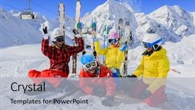  Presentation with winter family - Theme having ski winter snow skiers sun background and a light blue colored foreground