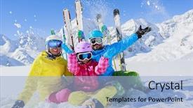  Presentation with winter family - Amazing slide deck having ski winter snow skiers sun and fun - family enjoying winter vacations backdrop and a light blue colored foreground