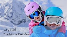  Presentation with winter family - PPT layouts consisting of ski-winter-snow-skiers-sun background and a light blue colored foreground