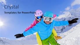  Presentation with winter family - Theme with ski-winter-snow-skiers-sun background and a light blue colored foreground