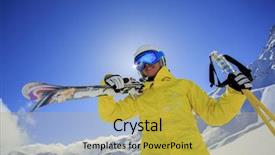  Presentation with female sport - Slide deck enhanced with ski winter sport - portrait of female skier background and a yellow colored foreground