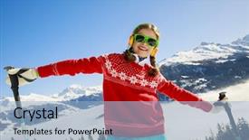  Presentation with ski - Theme having ski winter vacation snow skier background and a light blue colored foreground