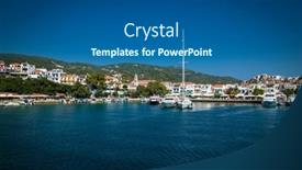  Presentation with greek islands - PPT layouts featuring skiathos-greece-avg-10-2019 background and a ocean colored foreground