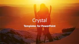  Presentation with mountain top - Theme consisting of skier-against-the-backdrop background and a crimson colored foreground
