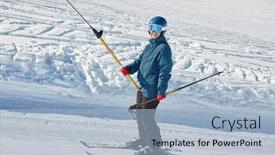 Presentation with ski - Theme with skier-on-a-ski-lift background and a light blue colored foreground